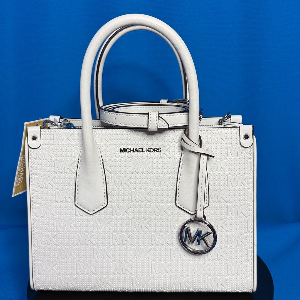 NEW MICHAEL ( MK ) MICHAEL KORS CROSSBODY SATCHEL OPTIC WHITE W/ 3 COMPARTMENTS